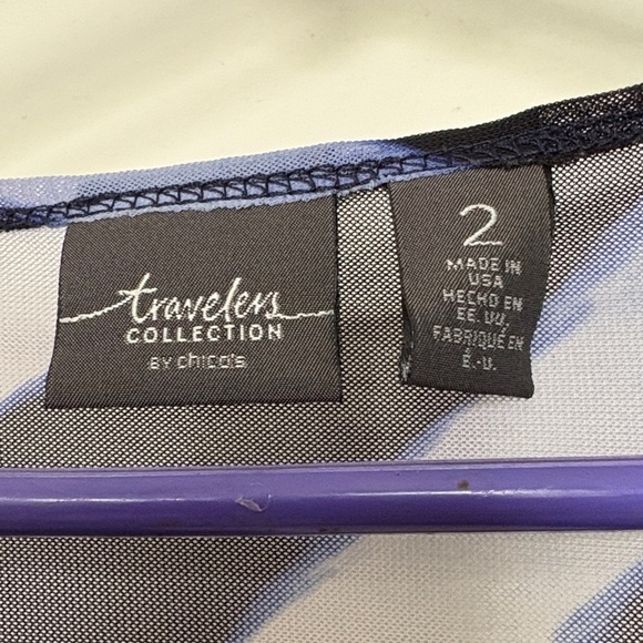 Travelers Collection at Chico’s Design Blue and Black Striped Top Size 2 - Picture 2 of 6